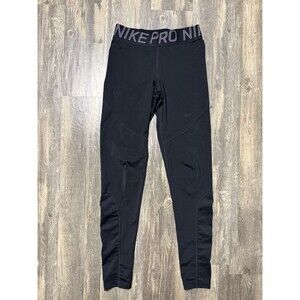 Nike Leggings Womens Medium Black Pro Dri Fit Mid Rise Mesh Paneled Logo Running